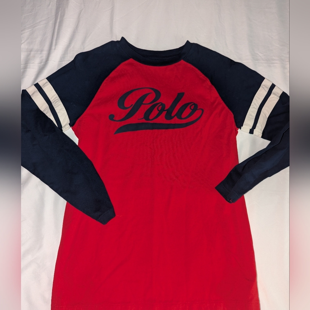 Polo Ralph Lauren‎ Girl's 3/4 Sleeve Red And Blue Rugby Style T-shirt